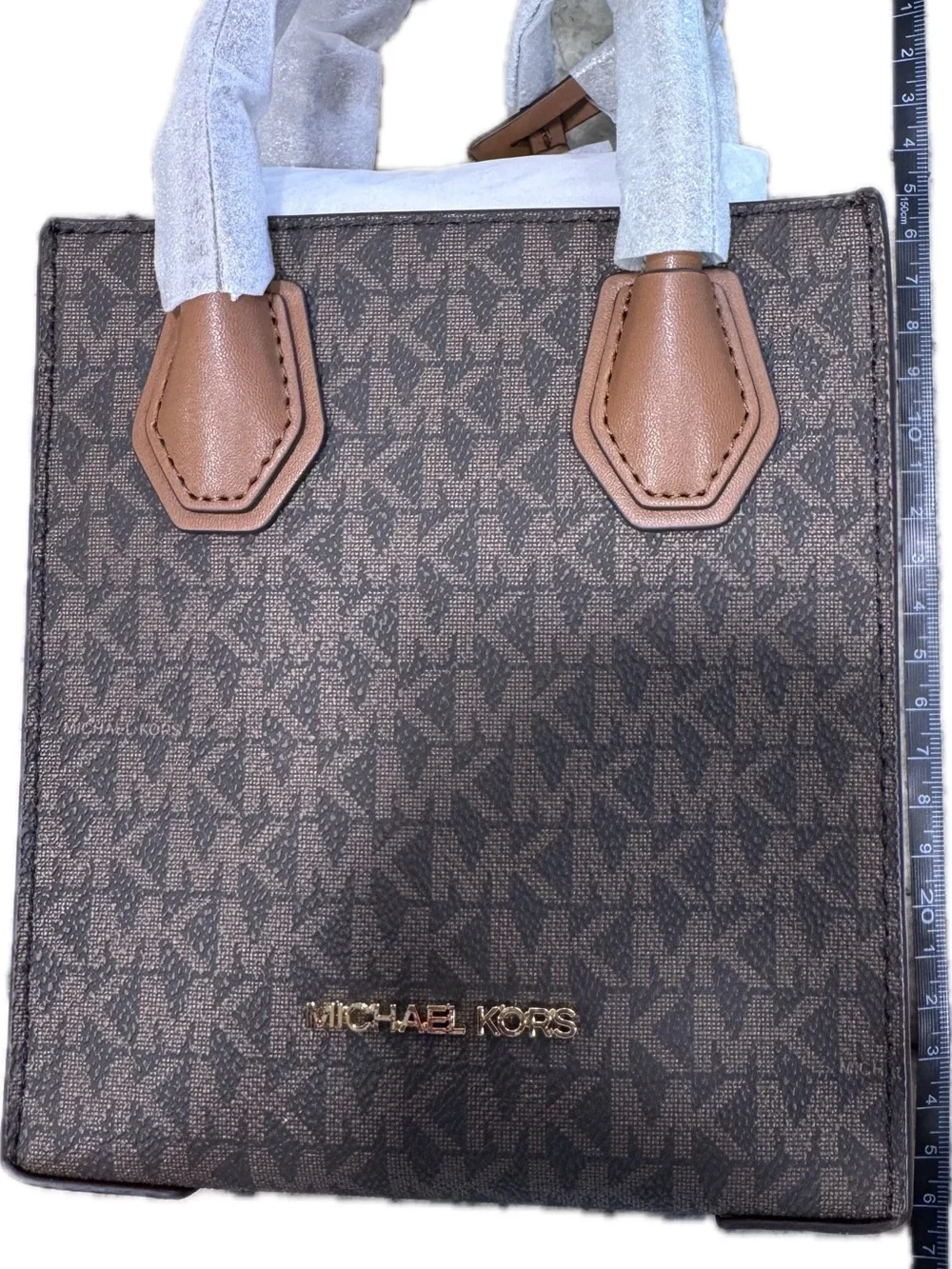Michael Kors Brown Logo Monogram Mini Messenger Bag